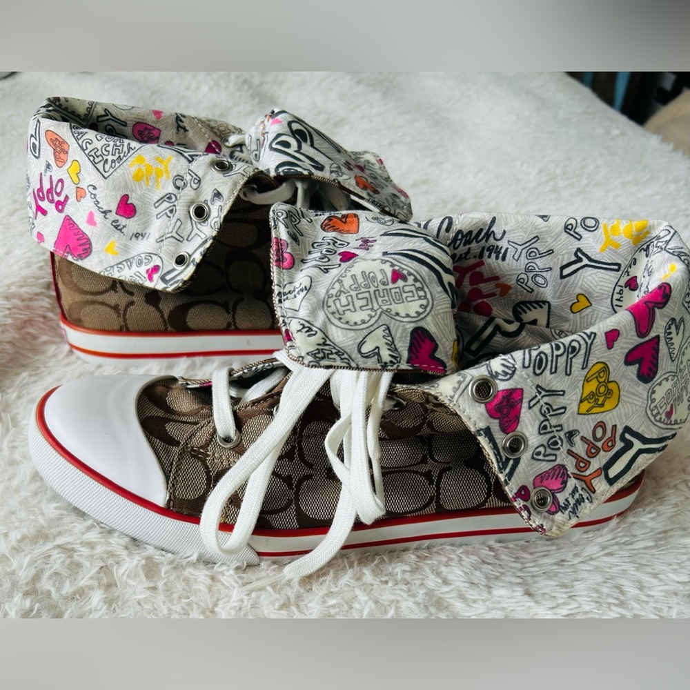 Coach Bonney Sneakers Womens Logo Fold Colorful High Tops Shoes Size 10 B - Picture 3 of 9